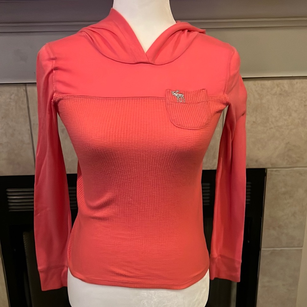 Abercrombie kids bright peach waffle weave hoodie with pocket. Size 11/12.